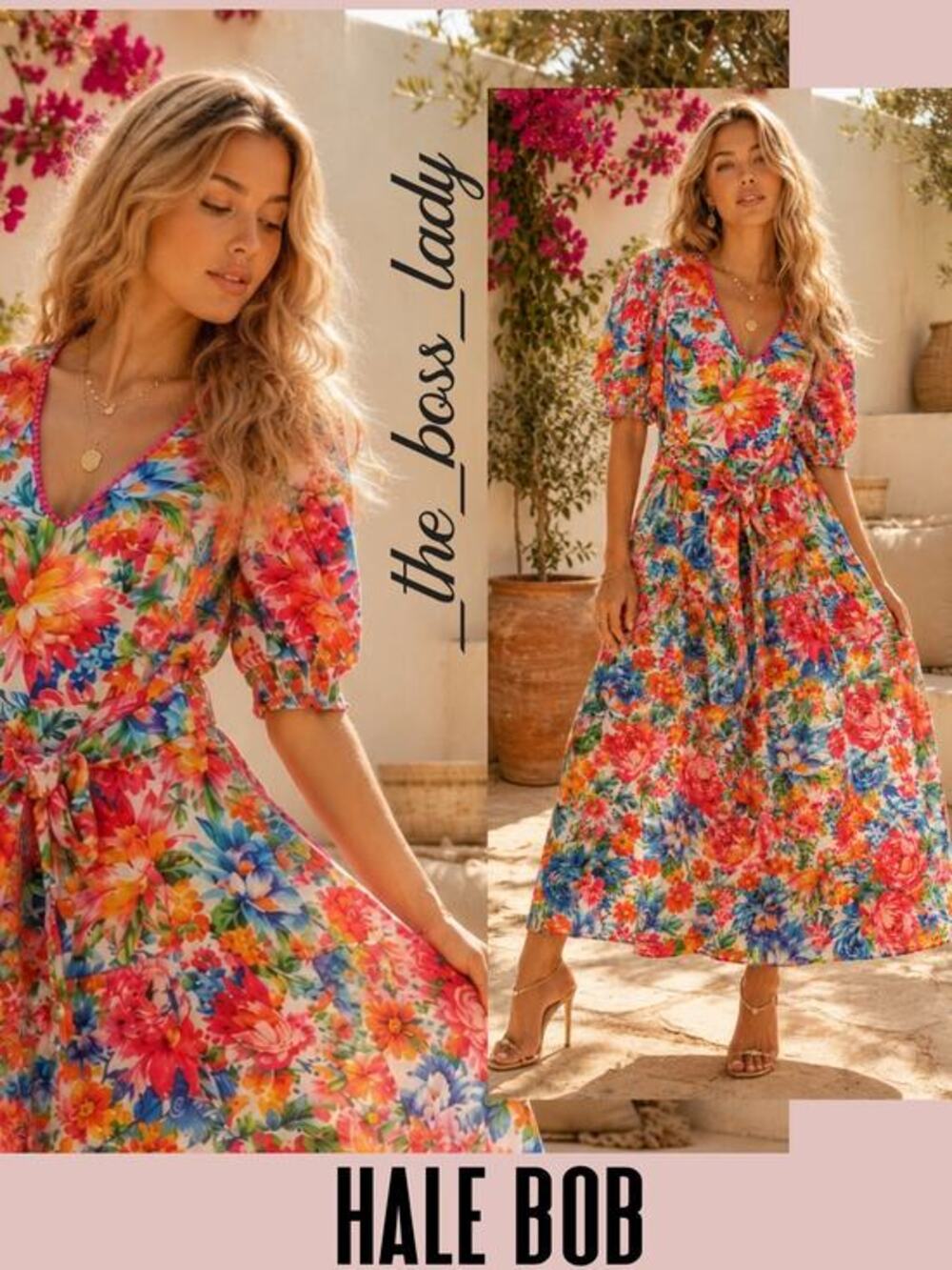 Hale Bob linen dress floral maxi balloon sleeve belted embroidered trim XS